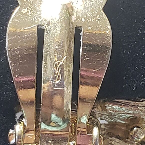 Vintage YSL Yves Saint Laurent Butterfly Blue & Green Crystal Earring Signed - Picture 11 of 16